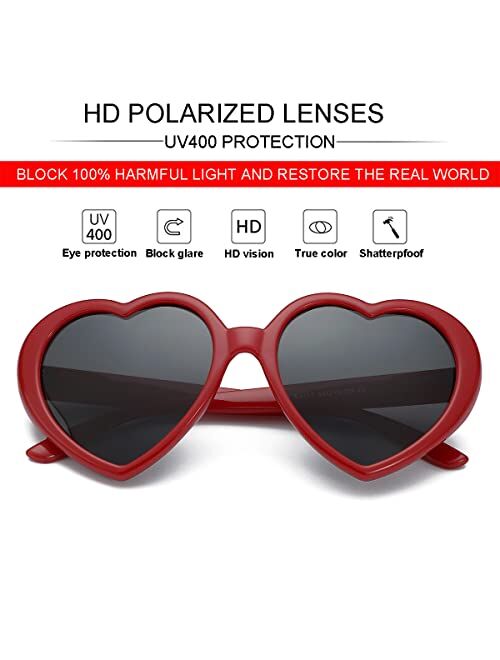 JOVAKIT Polarized Heart Shaped Sunglasses for Women Vintage Fashion Lovely Retro Oversized Eyeglasses UV400 Protection Lens