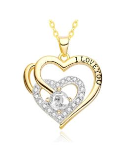 WDM Christmas Jewelry Necklace for Women,I LOVE YOU 18K Gold Plated Silver Birthstone Pendant Hypoallergenic Heart Design Anniversary Birthday Statement Love Present for 