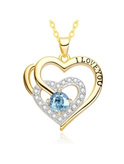 WDM Christmas Jewelry Necklace for Women,I LOVE YOU 18K Gold Plated Silver Birthstone Pendant Hypoallergenic Heart Design Anniversary Birthday Statement Love Present for 