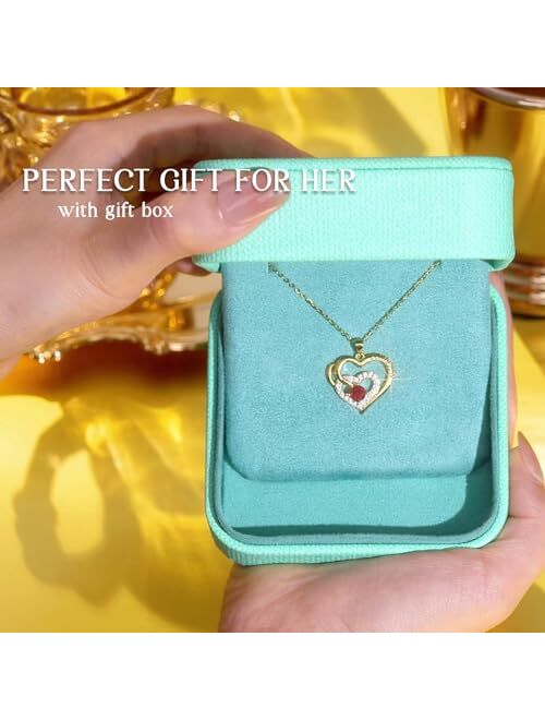 WDM Christmas Jewelry Necklace for Women,I LOVE YOU 18K Gold Plated Silver Birthstone Pendant Hypoallergenic Heart Design Anniversary Birthday Statement Love Present for 