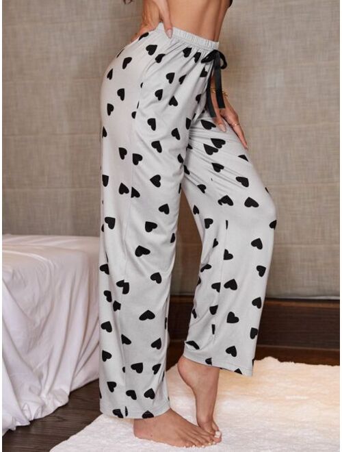 Shein Allover Heart Print Knot Front Sleep Pants