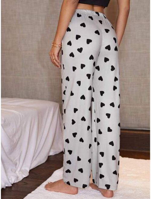 Shein Allover Heart Print Knot Front Sleep Pants