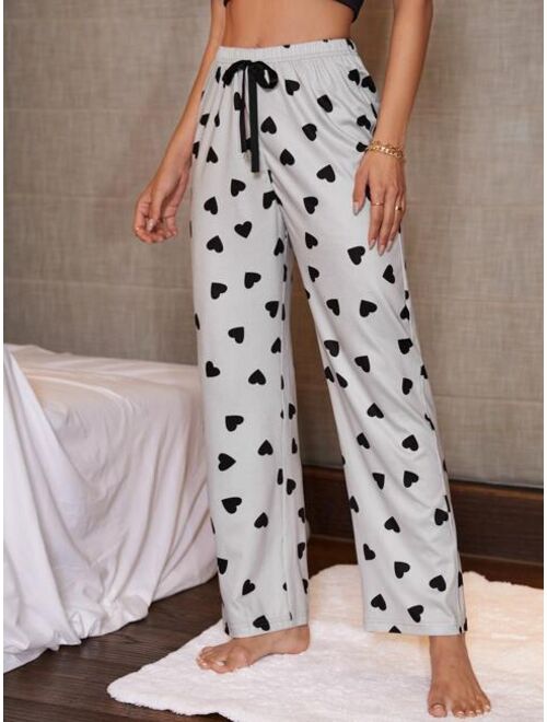 Shein Allover Heart Print Knot Front Sleep Pants
