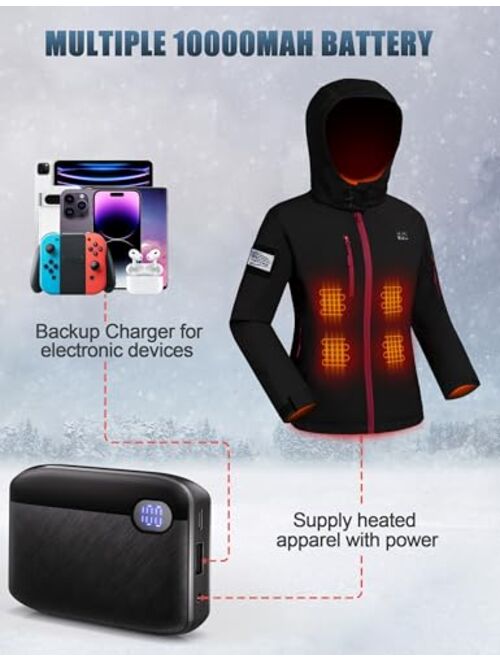 Venigo Women's Heated Fleece Jacket, Heated Jacket for Women with 10000mAh Large Capacity Battery Pack and Hand Warm Pocket