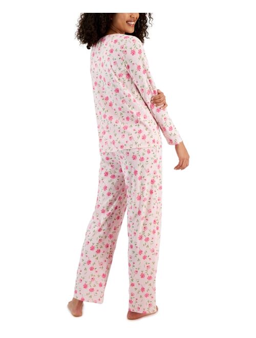 CHARTER CLUB Women's Cotton Long-Sleeve Lace-Trim Pajamas Set, Created for Macy's