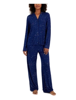JENNI Women's Supersoft Notched-Collar Pajamas Set, Created for Macy's