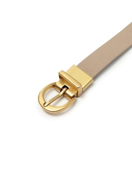 GOELIA Women's Reversible Bovine Leather Belt Skinny Fashion Waist Belts for Dresses Jeans Pants with Gold Buckle