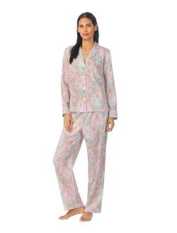 LAUREN RALPH LAUREN Women's Multi-Paisley Sateen Long-Sleeve Top and Pajama Pants Set