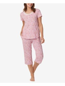 ARIA Women's Short Sleeve Top and Capri Pants 2 Piece Pajama Set