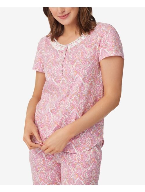 ARIA Women's Short Sleeve Top and Capri Pants 2 Piece Pajama Set