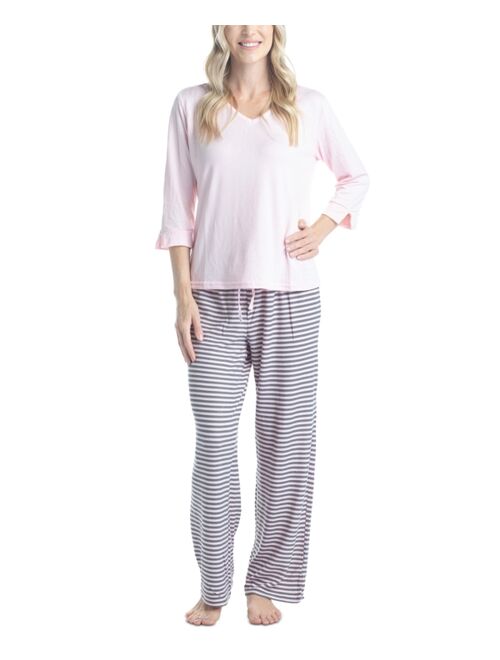 MUK LUKS Women's 3/4 Sleeve Top & Boot-Cut Pajama Pants Set