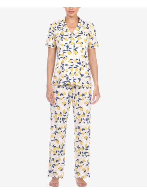 WHITE MARK Women's 2 Piece Tropical Print Pajama Set