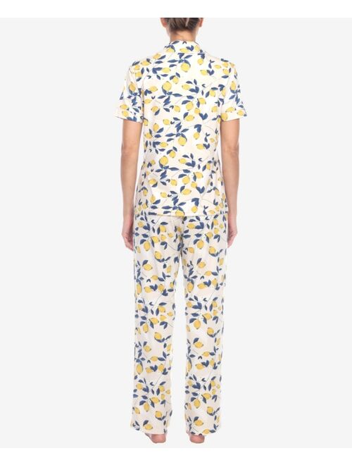 WHITE MARK Women's 2 Piece Tropical Print Pajama Set