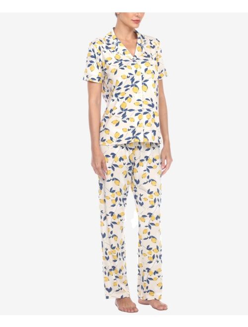 WHITE MARK Women's 2 Piece Tropical Print Pajama Set