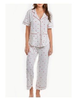 ICOLLECTION Kyley Plus Size Pajama Heart Print Pant Set Trimmed in Red with Front Pockets, 2 Piece