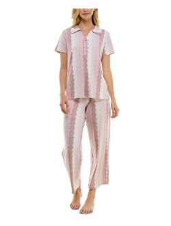 ROUDELAIN Women's 2-Pc. Printed Notched-Collar Pajamas Set