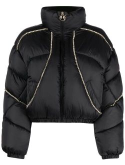 Crystal-embellished zipped puffer jacket