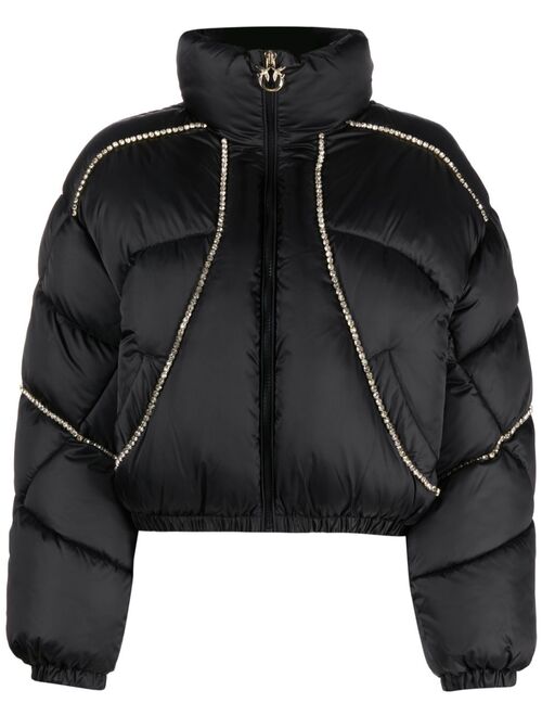 PINKO Crystal-embellished zipped puffer jacket