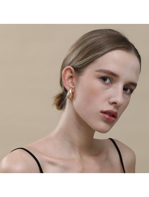 Ascona 25/32/47mm Chunky Gold Hoop Earrings for Women | Lightweight Tear Drop Earrings | Gold Drop Earrings for Women