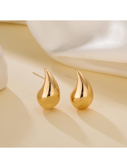 Ascona 25/32/47mm Chunky Gold Hoop Earrings for Women | Lightweight Tear Drop Earrings | Gold Drop Earrings for Women