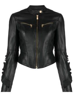 cropped leather biker jacket