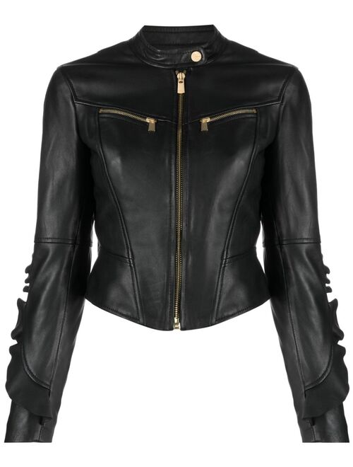 PINKO cropped leather biker jacket