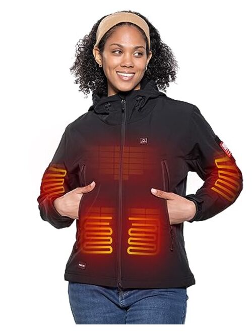 DEWBU Heated Jacket for Women with 12V Battery Pack Winter Outdoor Soft Shell Electric Heating Coat
