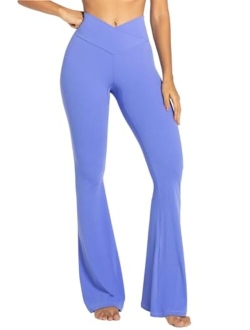 Flare Leggings, Crossover Yoga Pants with Tummy Control, High-Waisted and Wide Leg