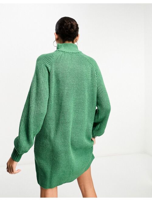 Noisy May Tall high neck balloon sleeve mini sweater dress in green