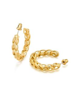Filmoon Gold Earrings for Women 14k Plated Twist Wheat Hoop Earrings Fashion Statement Jewelry Gift for Her