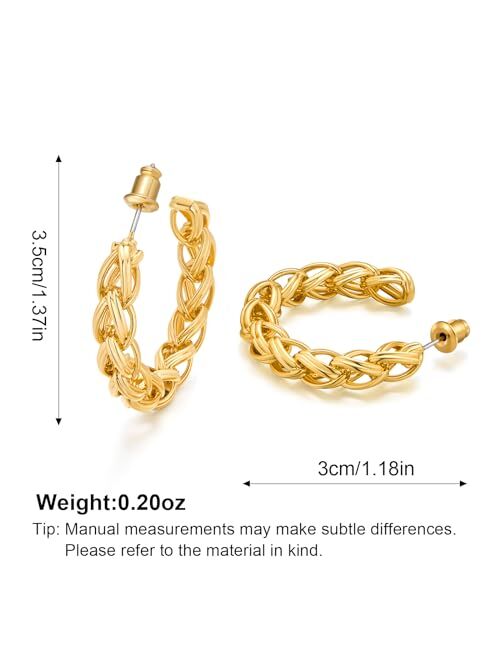 Filmoon Gold Earrings for Women 14k Plated Twist Wheat Hoop Earrings Fashion Statement Jewelry Gift for Her