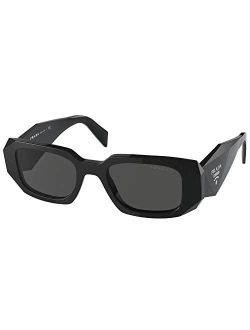 PR 17WS 1AB5S0 Black Plastic Rectangle Sunglasses Grey Lens