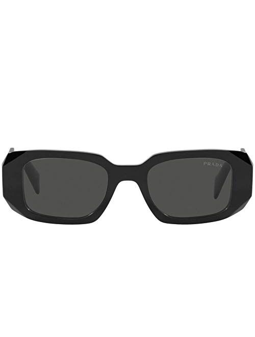 Prada PR 17WS 1AB5S0 Black Plastic Rectangle Sunglasses Grey Lens