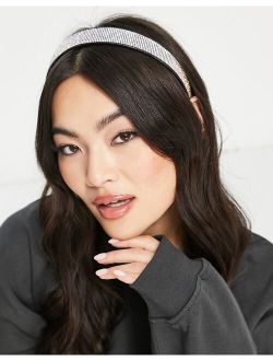 DesignB London embellished wide hairband in black and silver