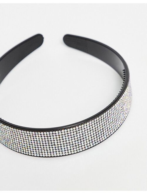 DesignB London embellished wide hairband in black and silver