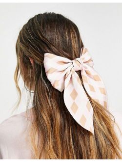 My Accessories London bow hair clip in pink plaid check
