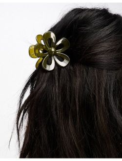 Glamorous flower hair claw in olive green