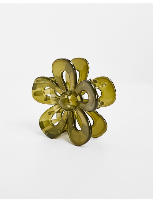 Glamorous flower hair claw in olive green