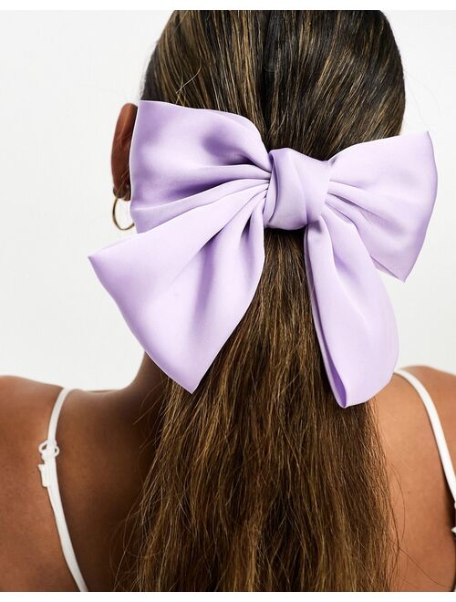 DesignB London satin bow hair clip in lilac