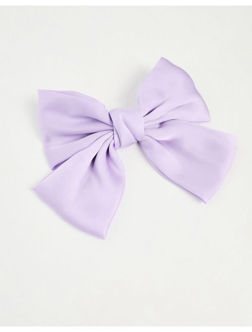 DesignB London satin bow hair clip in lilac