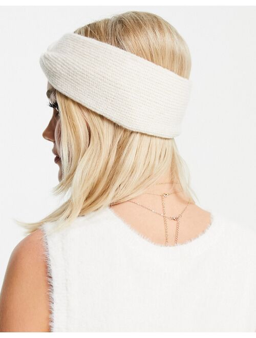 Pieces twist detail knit headband in cream - GREY