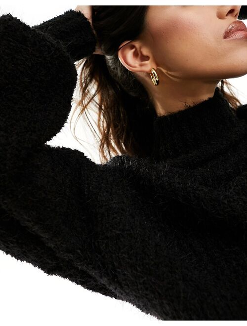 NA-KD high neck fluffy sweater in black