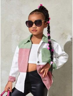 SHEIN Kids Cooltwn Girls' Loose Fit Color Block Casual Shirt
