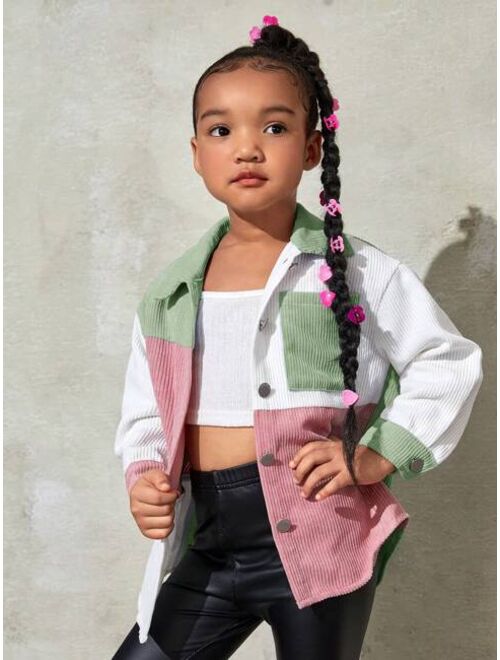 SHEIN Kids Cooltwn Girls' Loose Fit Color Block Casual Shirt