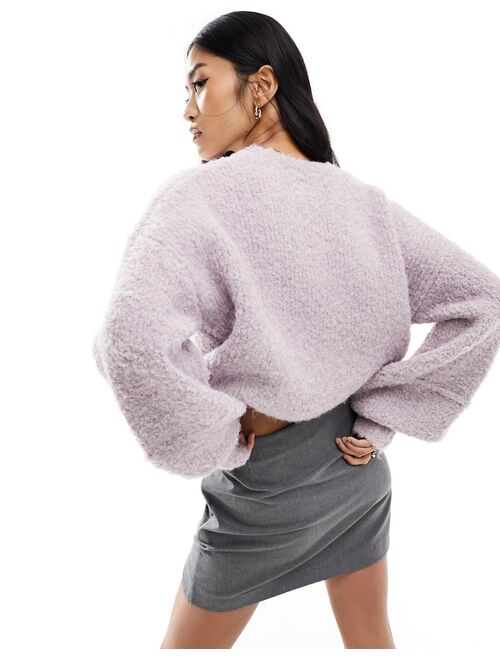 ASOS DESIGN sweater with balloon sleeve in textured yarn in lilac