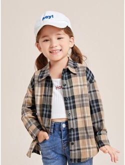 SHEIN Kids EVRYDAY Toddler Girls Plaid Print Drop Shoulder Blouse