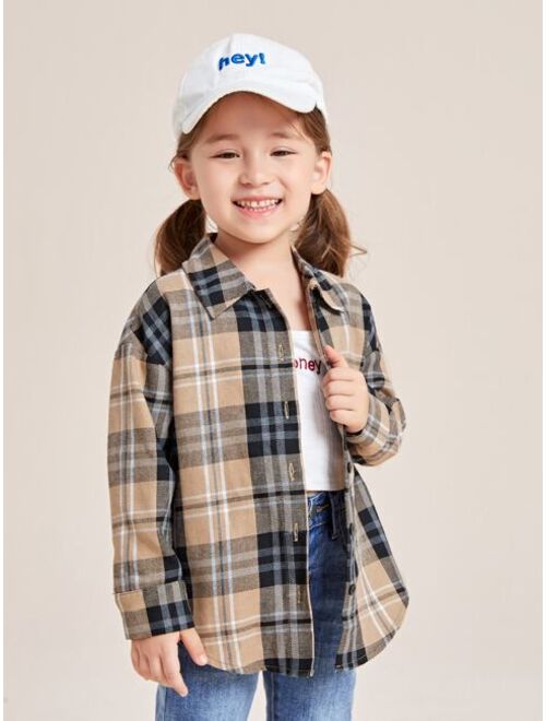 SHEIN Kids EVRYDAY Toddler Girls Plaid Print Drop Shoulder Blouse