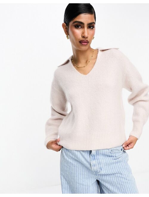 & Other Stories wool blend polo collar sweater in beige melange