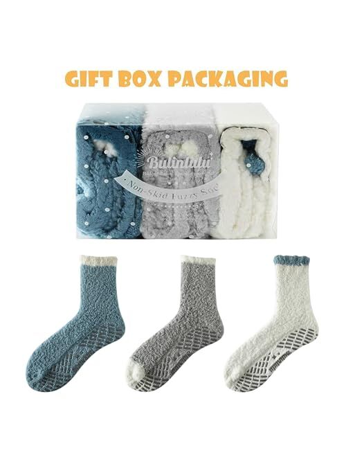 Bulinlulu Fuzzy Socks for Women with Grips,Warm Fuzzy Socks Sleep Cozy socks Winter Soft Fluffy Socks for Women's day Gift