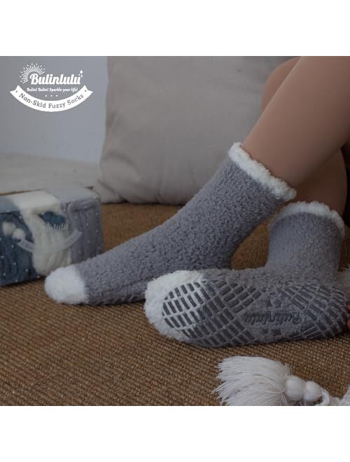 Bulinlulu Fuzzy Socks for Women with Grips,Warm Fuzzy Socks Sleep Cozy socks Winter Soft Fluffy Socks for Women's day Gift
